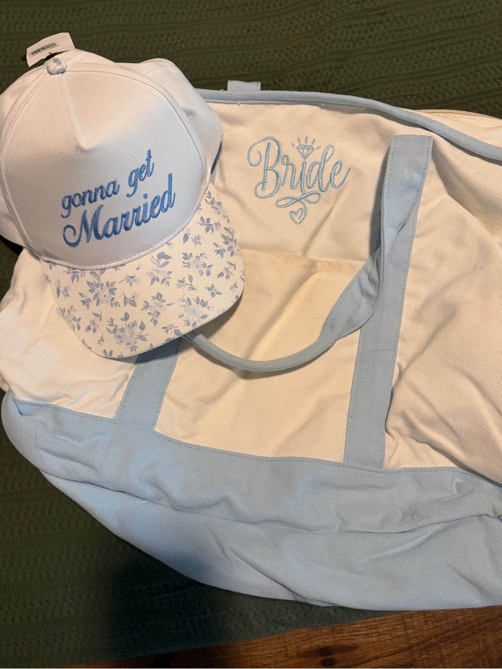 Dry Goods White and Light Blue 'Bride' Canvas Tote with Matching Cap
